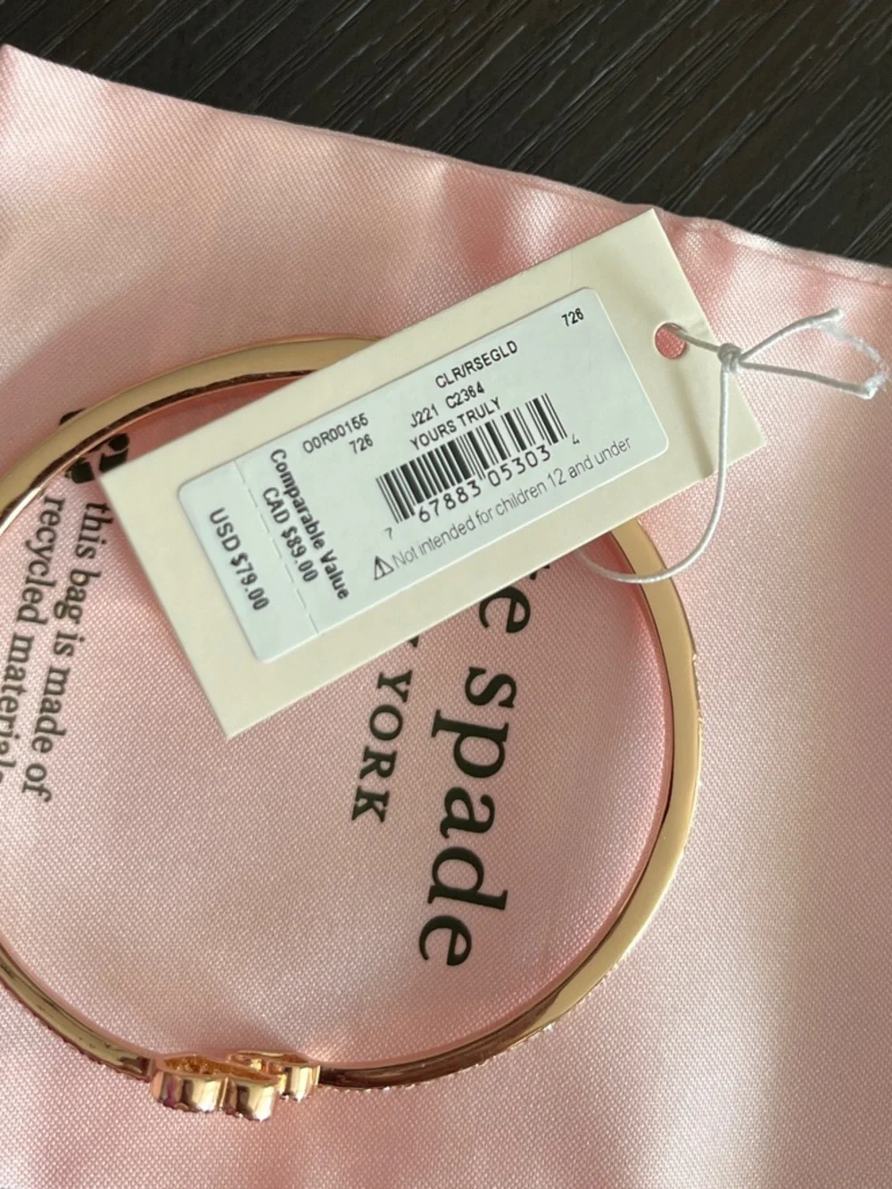 kate spade rose gold Heart Crystal Bangle - Picture 4 of 5